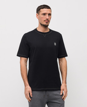 Brunello Cucinelli Черная футболка с вышивкой эмблемы M0B131328G