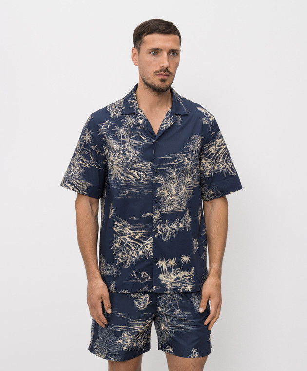 Moncler Синяя рубашка в принт L10912F00047599GH изображение 3