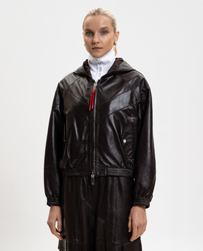 Max & Co Коричнева шкіряна куртка з капюшоном MCORICETTA