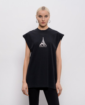 Vetements Черная футболка Paris без рукавов ME76TR198B