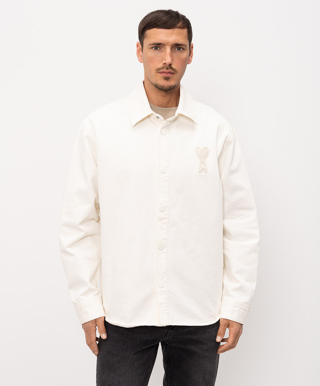 Ami Paris Джинсова сорочка кольору айворі з аплікацією емблеми UJK897DE0126m зображення 3