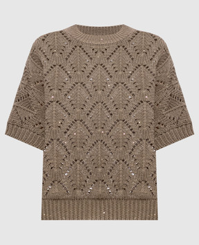 Peserico Ажурный топ цвета хаки с пайетками A99079F0309110