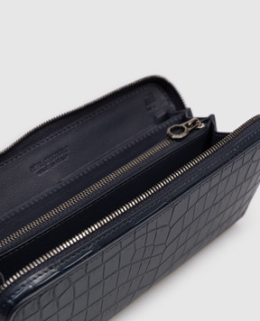 Stefano Ricci Синій гаманець зі шкіри крокодила з емблемою з рутенієвим покриттям PP440GUCSVH