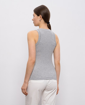 Peserico Сірий меланжевий топ в рубчик з ланцюжком A08623J005669