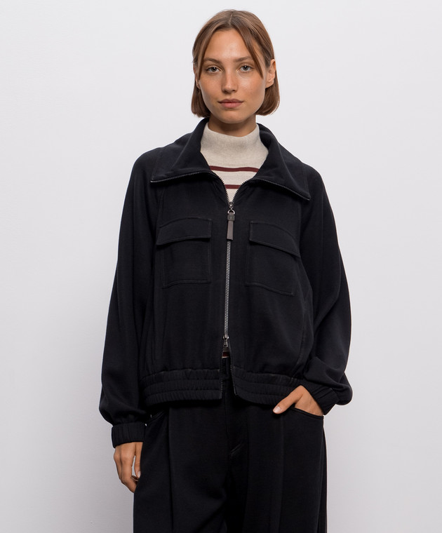 Brunello Cucinelli Черная спортивная куртка с шелком MP828B2B06 изображение 3