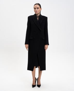 Alexander McQueen Чорне двобортне пальто з вовни 834064QKABM