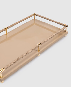 Giobagnara Коричневий лакований піднос зі шкірою BTLTAUPEGOLDRV105