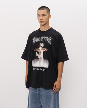 Vetements Чорна футболка з брендовим принтом MH27TR209Bm