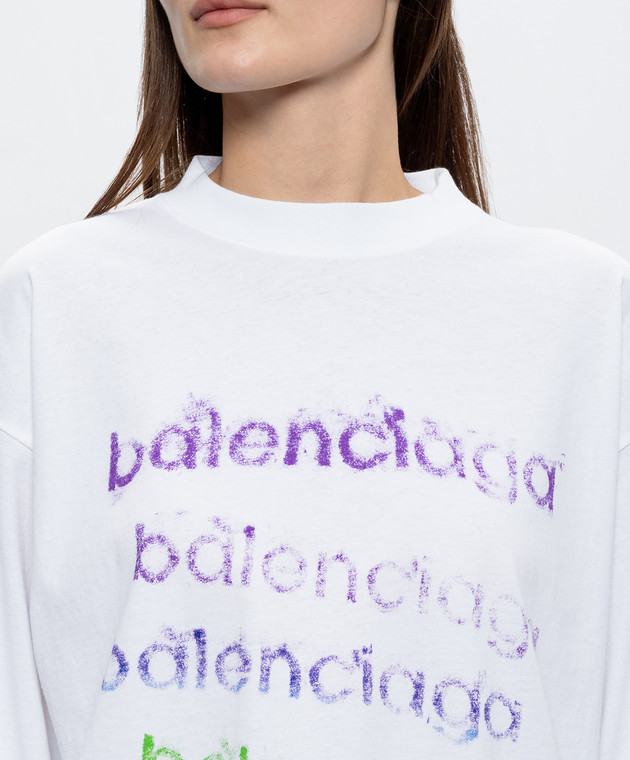 Balenciaga Білий лонгслів з принтом логотипа A009CTTVVK9 зображення 5