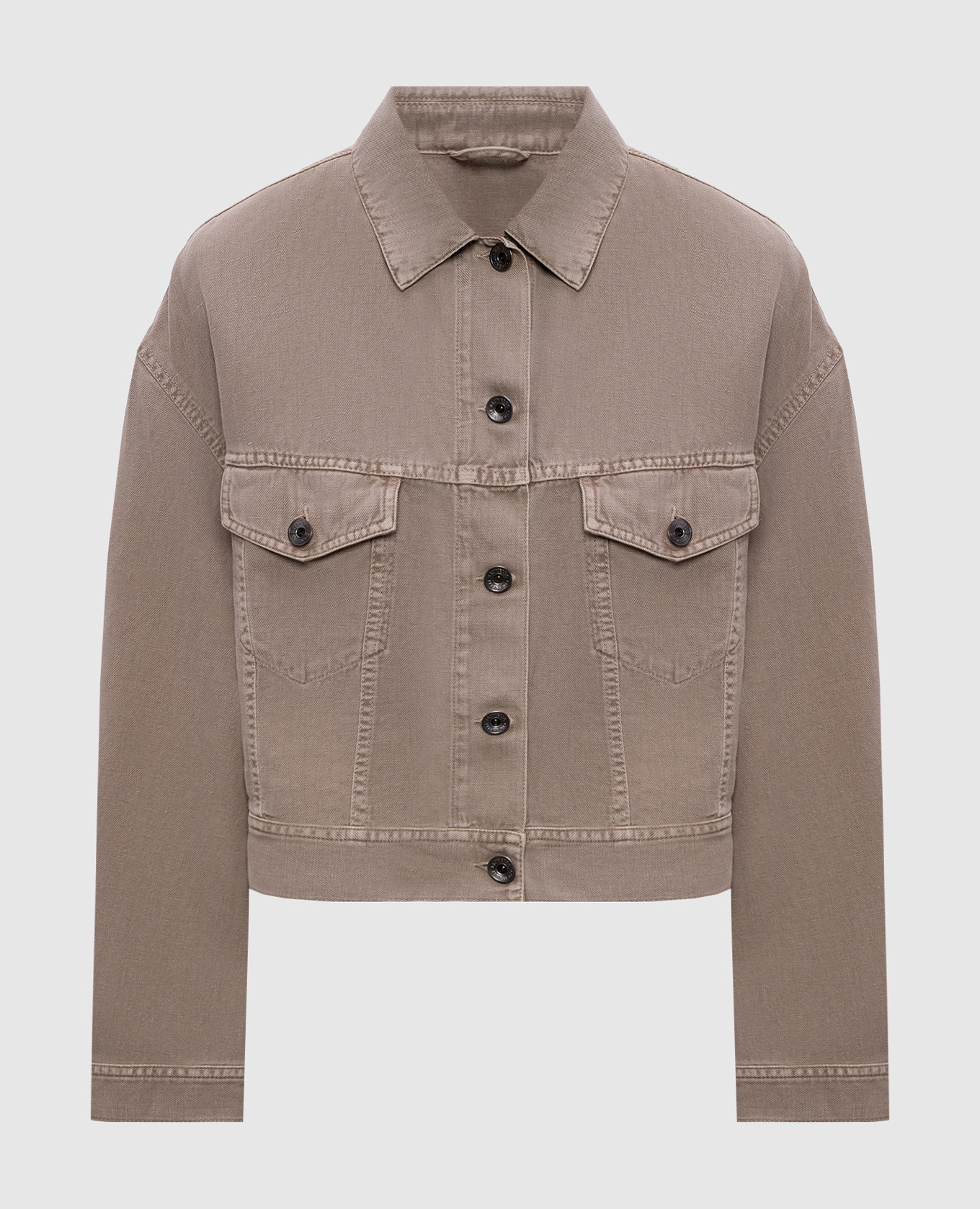 Коричневая джинсовая куртка с леном