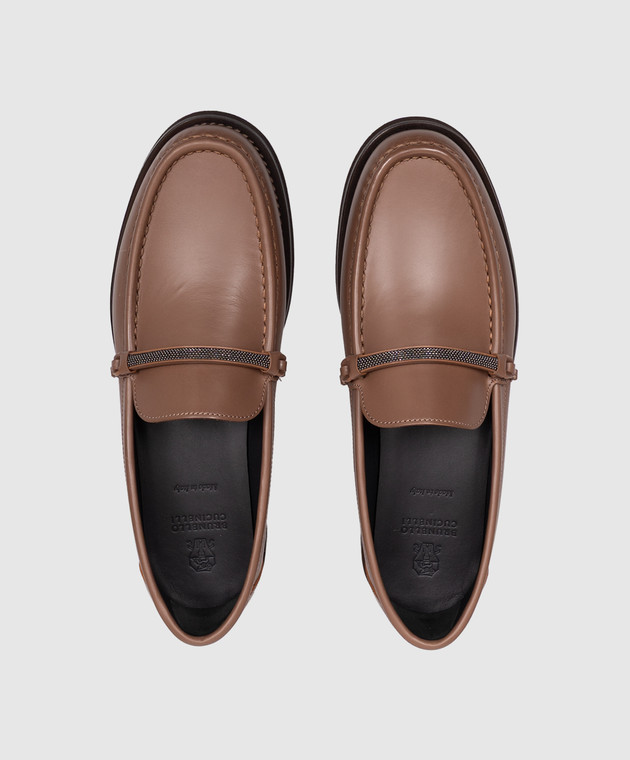 Brunello Cucinelli Коричневі шкіряні лофери з ланцюжком моніль MZMGG3314P зображення 4