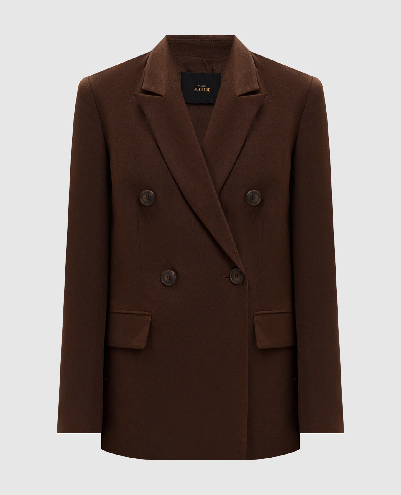 

Коричневый двубортный жакет с льном, Жакеты