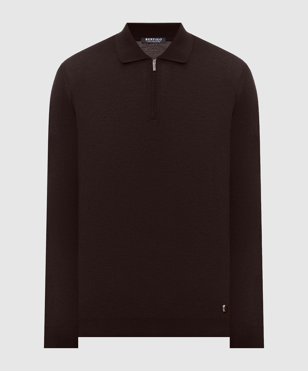 Bertolo Cashmere Коричневое поло из шерсти и шелка с молнией 900837000006