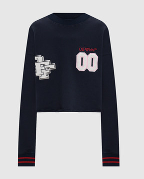 Off-White Синій укорочений світшот з фактурними нашивками 2BA07ES26FLE001