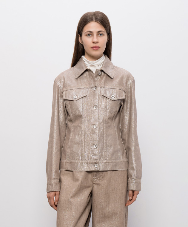 Brunello Cucinelli Бежева джинсова куртка з люрексом ML1097328P зображення 3