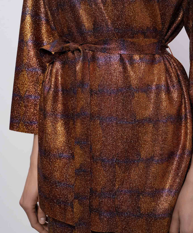 Momoni Коричневый кардиган CHAMA на запах с люрексом MOKN00166MO изображение 5