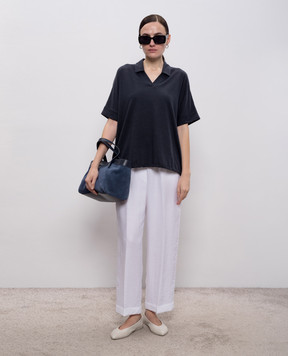 Peserico Синій топ з льоном з коміром поло S06430J002707