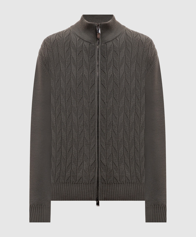 Canali Зеленый кардиган из шерсти в узор MK02550C1221