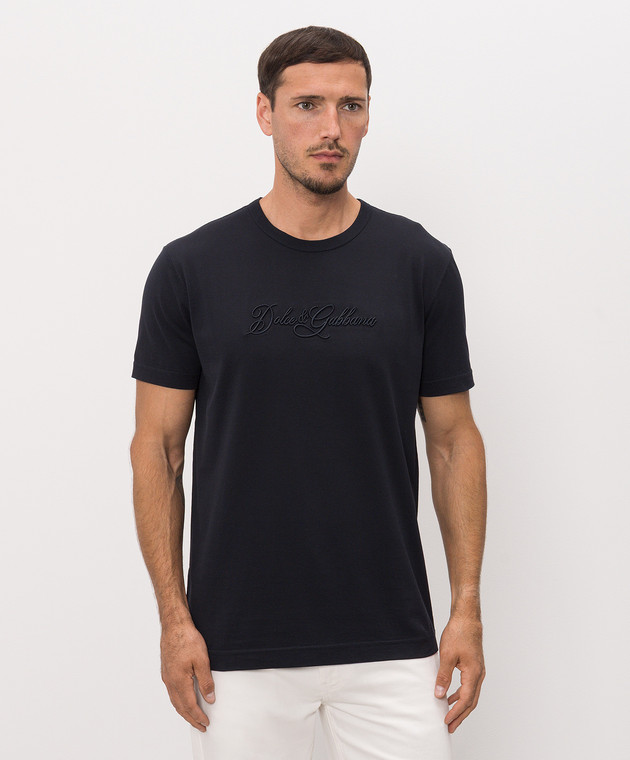 Dolce&Gabbana Голубая футболка с фактурной вышивкой логотипа G8PT1ZG7P9K изображение 2