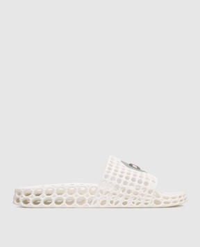 Stefano Ricci Білі перфоровані слайдери з фактурною емблемою UT50G776CS