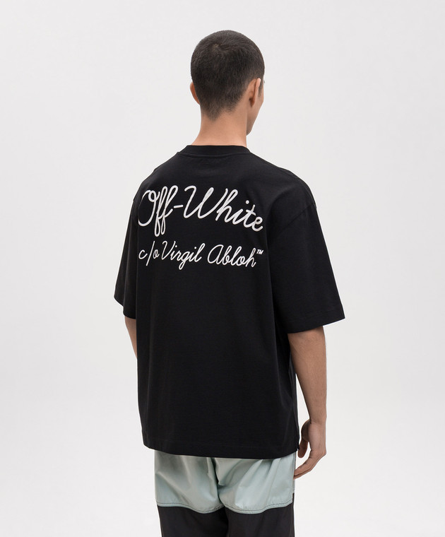 Off-White Чорна футболка з контрастним принтом логотипа 44MAA120C9J00D1 зображення 4