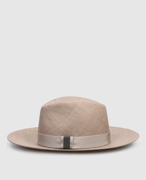 Brunello Cucinelli Солом'яний капелюх-федора кольору хакі з ланцюжком моніль MCAP90019