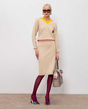 Fendi Бежевый джемпер с шелком в узор FZXE95AW4S