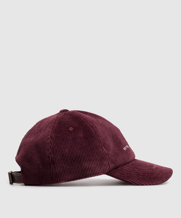 Brunello Cucinelli Бордова вельветова кепка з вишивкою логотипа MY4999850 зображення 3