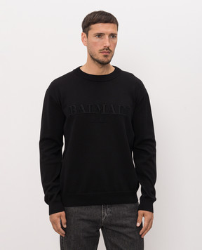 Balmain Черный джемпер с вышивкой логотипа HH1KD185KK24