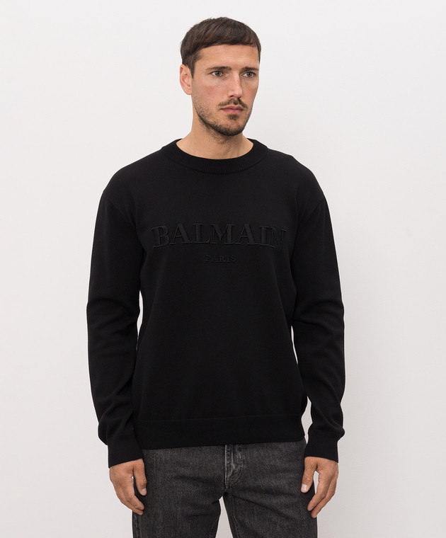 Balmain Чорний джемпер з вишивкою логотипа HH1KD185KK24 зображення 3