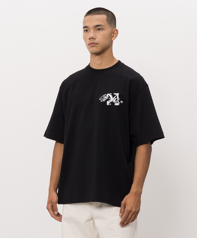 Off-White Черная футболка Stroke с вышивкой логотипа 44MAA120F26J00J изображение 3