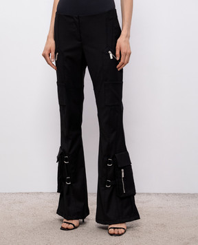 Off-White Чорні штани кльош з вовною 2LH00268G