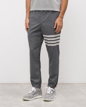 Thom Browne Серые джогеры из шерсти с брендовыми полосками MTT030A06146