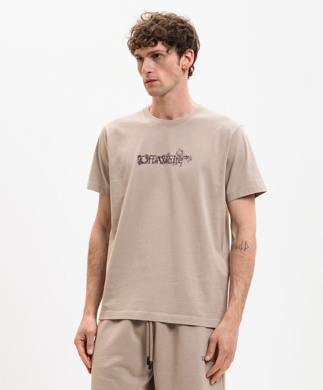Off-White Бежева футболка Heraldic Arrow 44MAA027S26J008 зображення 3