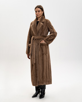 Rindi Коричнева шуба на запах з хутра норки 081VS025