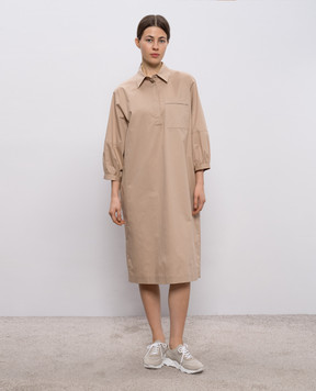 Peserico Бежевое платье-рубашка с цепочкой мониль A0250201979