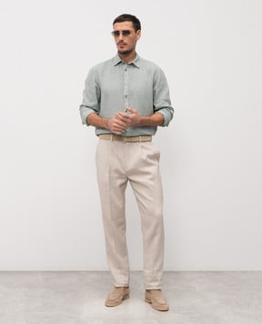 Canali Зеленая рубашка из льна GM02128CSL7077