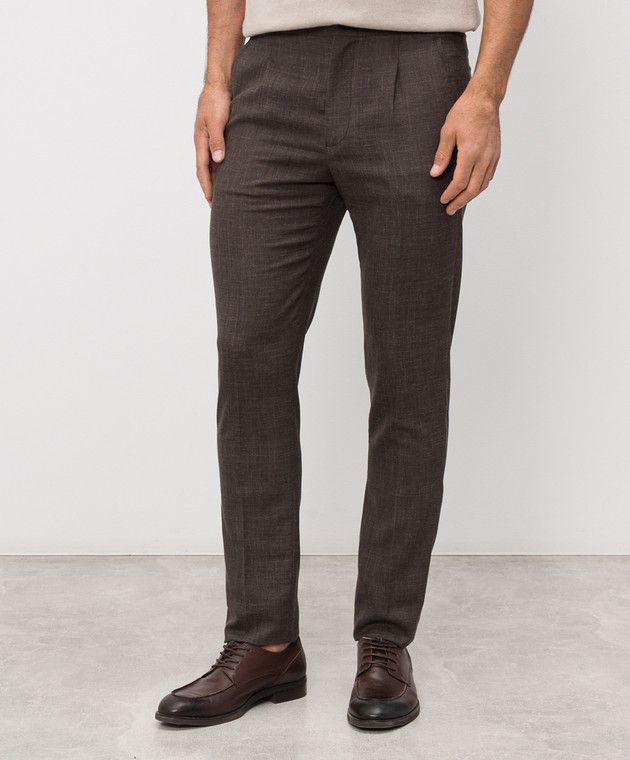 Enrico Mandelli Коричневые брюки из шерсти, шелка и льна GYM02B6020 изображение 3