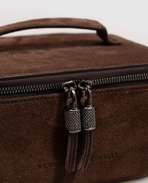 Brunello Cucinelli Коричневая замшевая косметичка с тиснением логотипа MWDLM2728