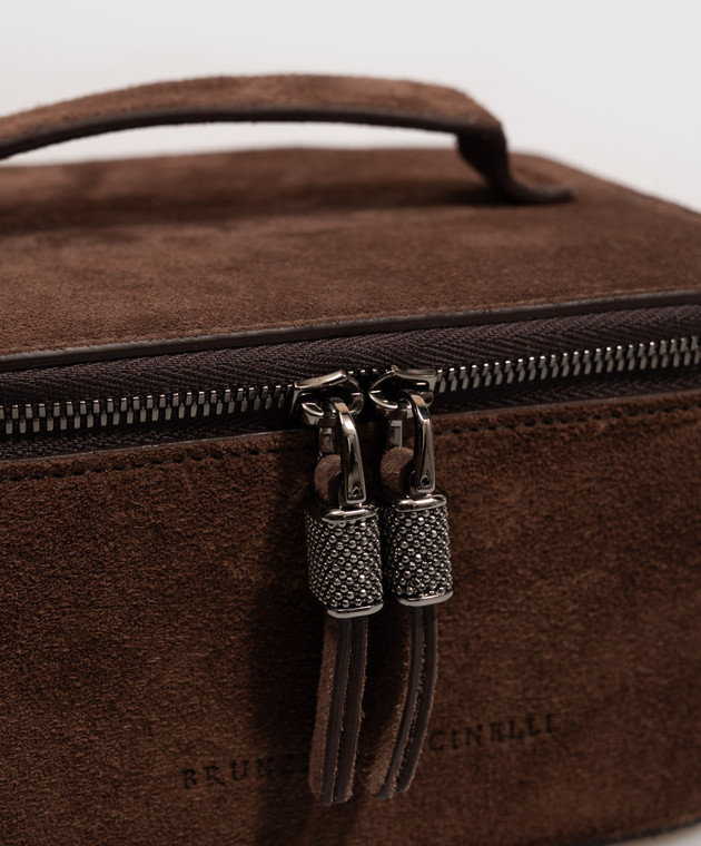 Brunello Cucinelli Коричневая замшевая косметичка с тиснением логотипа MWDLM2728 изображение 3