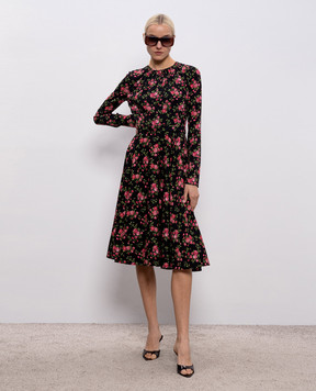 Dolce&Gabbana Чорна сукня із шовку в принт F60HMTFSA8B