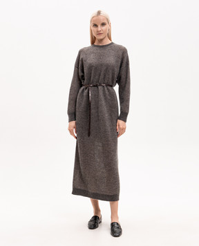 Brunello Cucinelli Серое платье миди с шерстью MGG270A90P