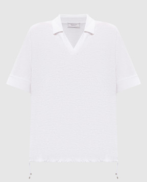 Peserico Білий топ з льоном з коміром поло S06430J002707