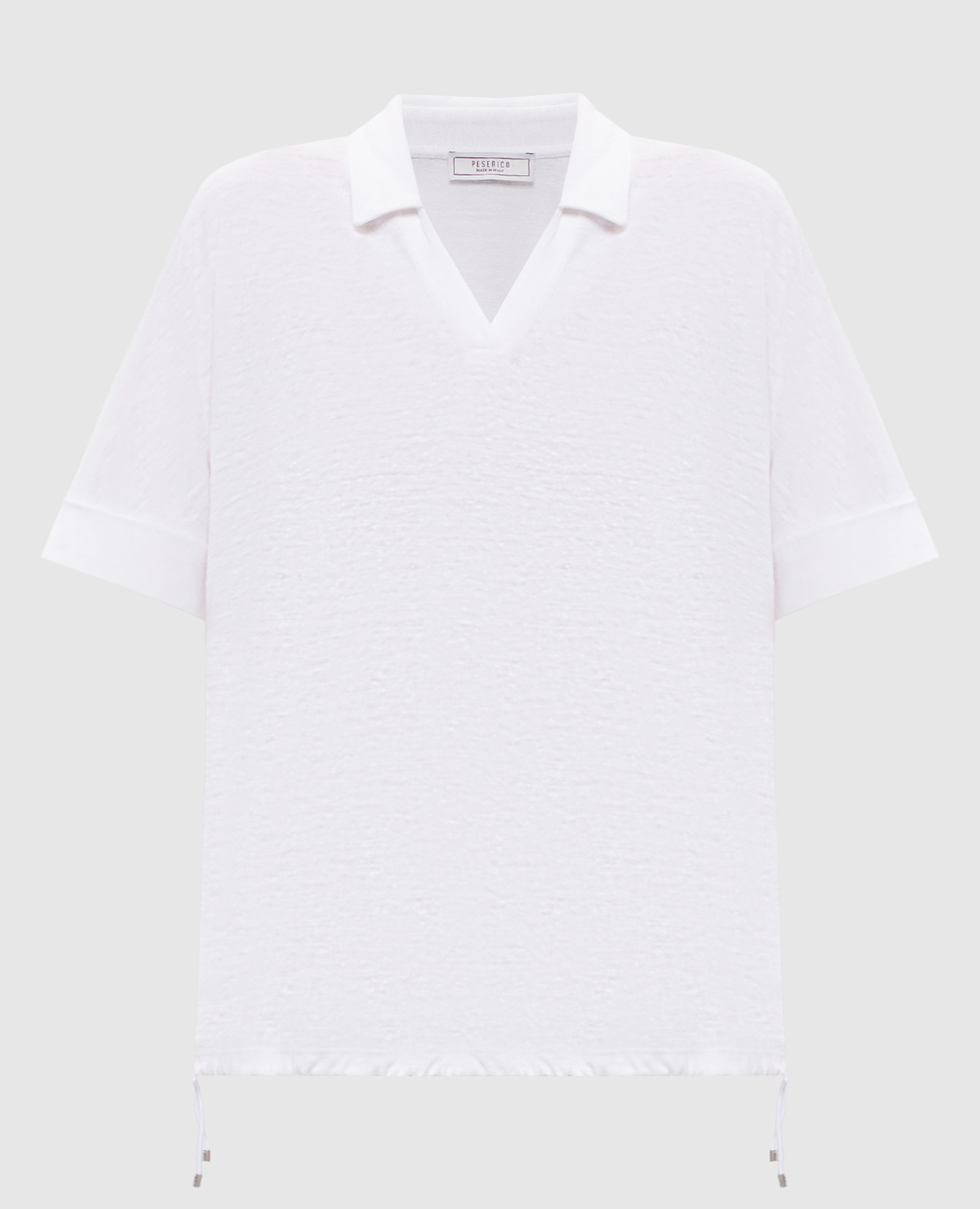 Белый топ с леном с воротником поло