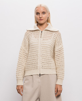 Brunello Cucinelli Бежевий ажурний кардиган з паєтками MGO378806