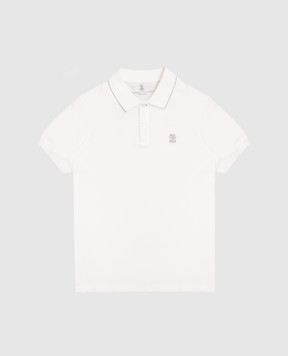 Brunello Cucinelli Детское белое поло с вышивкой эмблемы BE854T315B