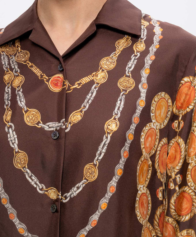 Versace Коричневые блузки из шелка в принт 10242311A17952 изображение 4