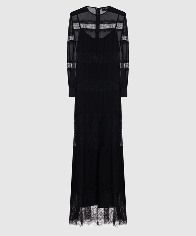 Twinset Черное платье макси с кружевом 262TT2630