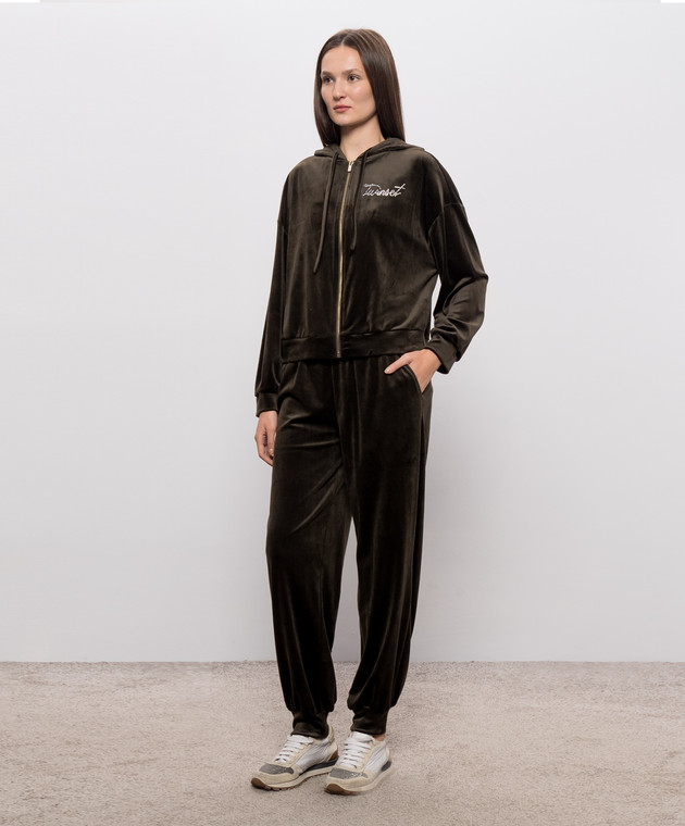Twinset Велюровый спортивный костюм цвета хаки 262LI2TAA изображение 3