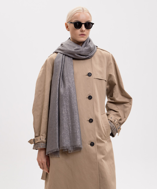 Brunello Cucinelli Сірий палантин з кашеміром та шовком з люрексом MSCDAR097P зображення 2